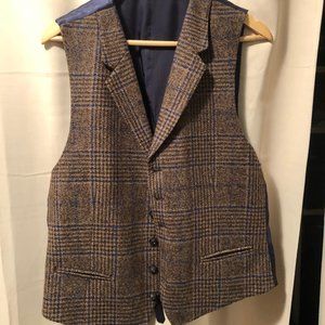 Mens Vest Notch Lapel Herringbone Tweed L